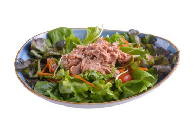 Beyaz arka plan üzerinde izole ton balıklı salata