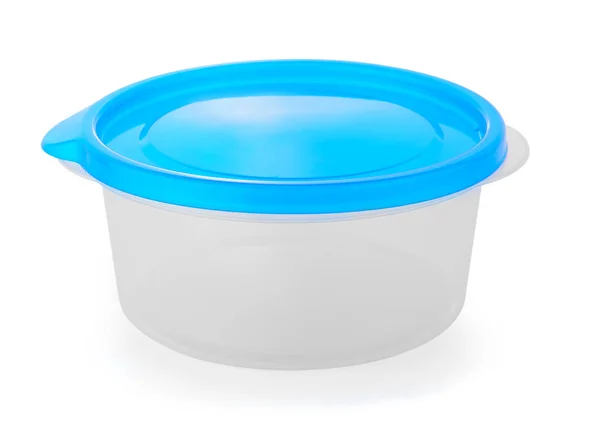 Boîte en plastique blanc avec cabine bleue isolée sur fond blanc — Photo