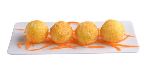 Deep fried cheese balls with sauce on white background Stock Photo by  ©RootsB4Branches 99676918