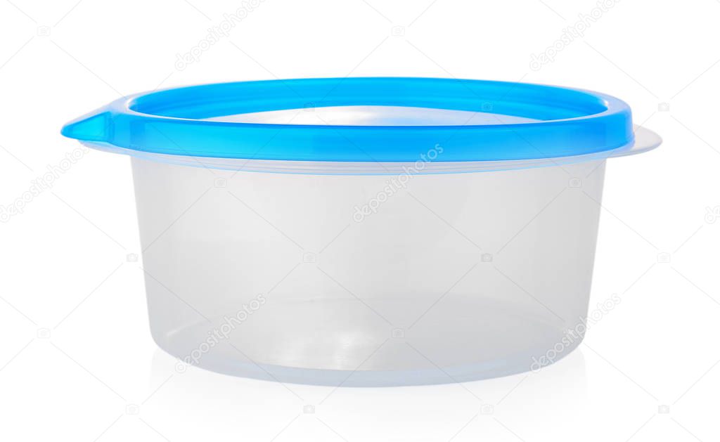 White plastic box with blue cab isolated on white background Stock ...