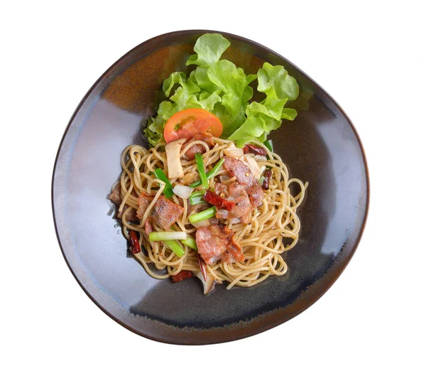 Spaghetti ham in ceramic plate on white background — Stock Photo, Image