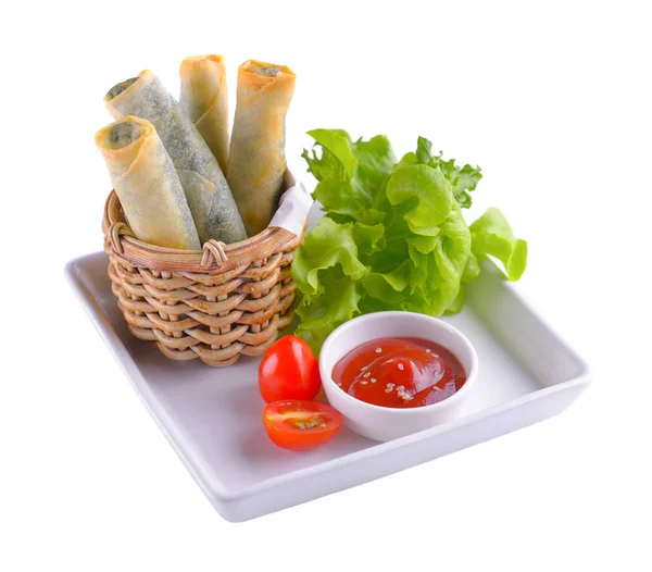 Fried spring rolls on white background — Stock Photo, Image