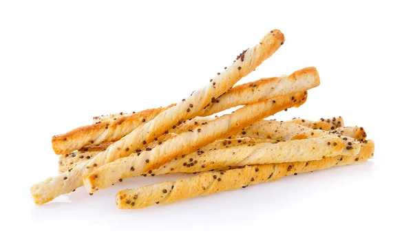Pile of delicious pretzel sticks isolated on white background — Stock Photo, Image