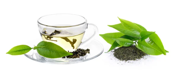Чашка зеленого чаю на білому фоні — стокове фото