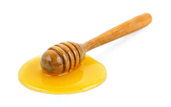 Mel de madeira dipper com mel — Fotografia de Stock