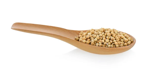 Coriander Seeds Wood Spoon White Background — Stock Photo, Image