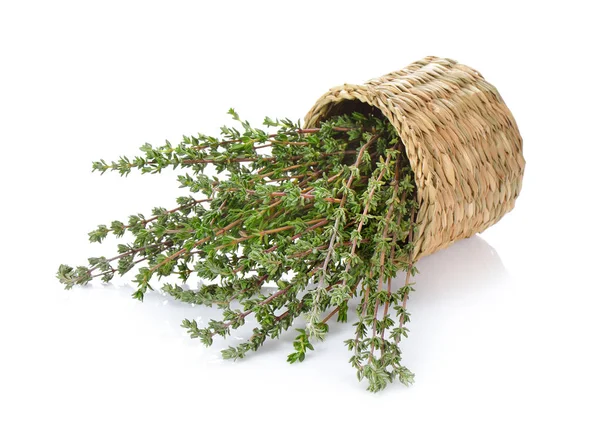 Thyme herb in basket on white background — Stock Photo, Image