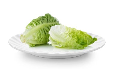 taze bebek cos (marul) beyaz arka plan üzerinde beyaz plaka