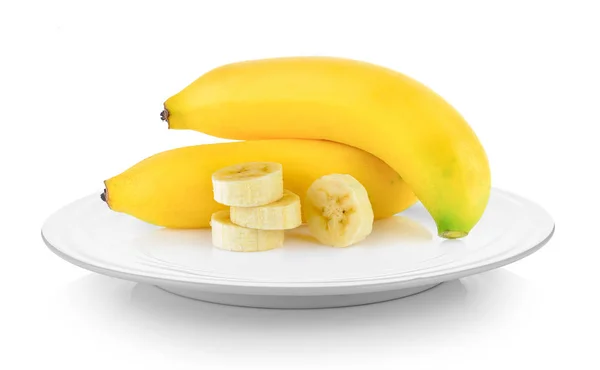 Bananas in plate on white background — Stock Photo, Image