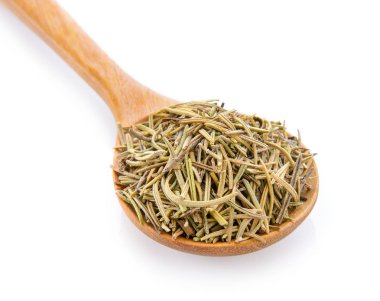 Beyaz arka planda kurumuş biberiye yaprakları