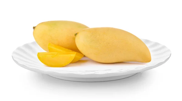 Mango in plate on white background — Stock Photo, Image