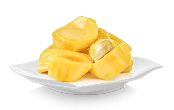 Jack fruit in white plate on white background — Stock Photo, Image