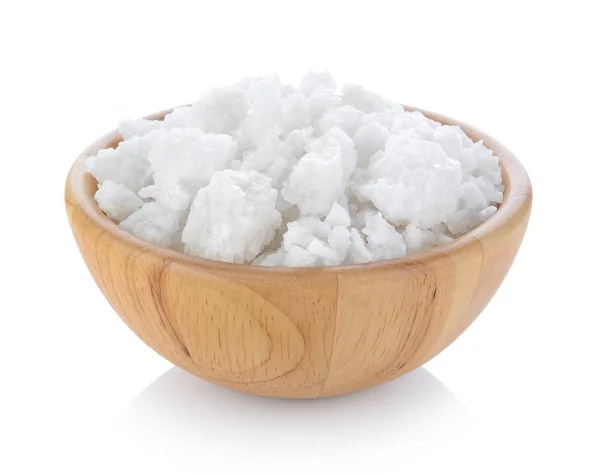 Salt in wood spoon — Stock Photo, Image