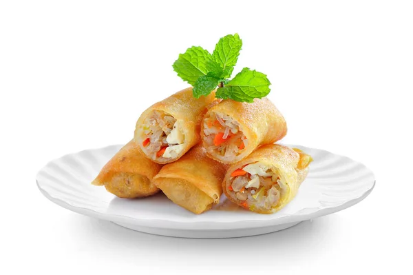 Fried Chinese Traditional Spring rolls food in ceramic plate (be — Stock Photo, Image