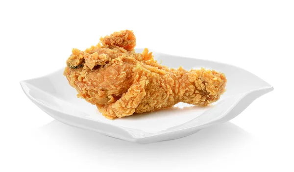 Fried chicken in plate on white background — Stock Photo, Image