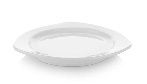 Modern ceramic white plate on white background — Stock Photo, Image