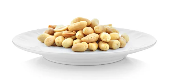 Peanuts in white plate on white background — Stock Photo, Image