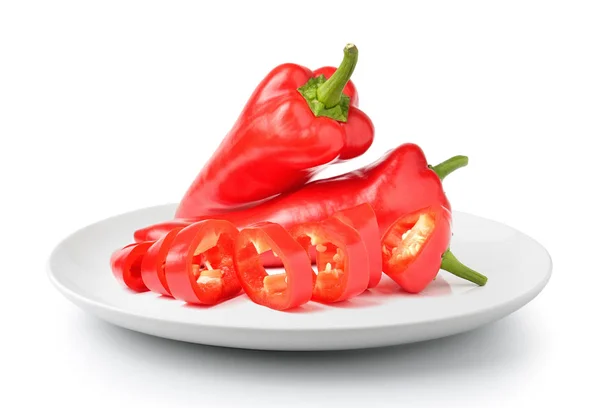 Sweet pepper in plate isolated on a white background — Stock Photo, Image