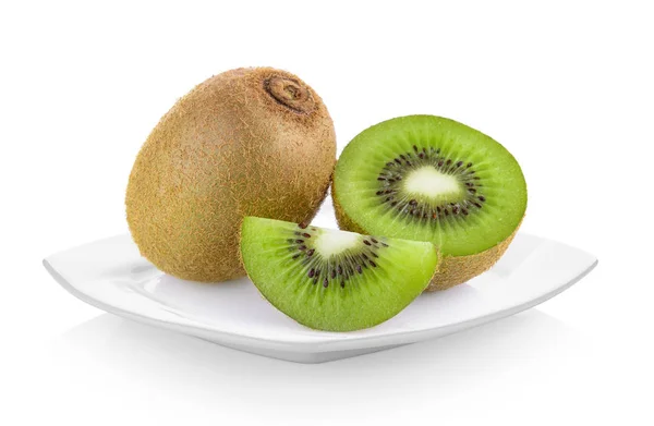 Kiwi Fruits Assiette Blanche Sur Fond Blanc — Photo