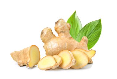 ginger herb with leaf on white background clipart