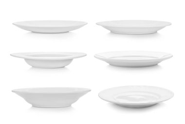 Tabak ve kase beyaz arka planda