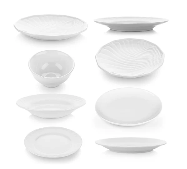 Ensemble Assiette Bol Sur Fond Blanc — Photo