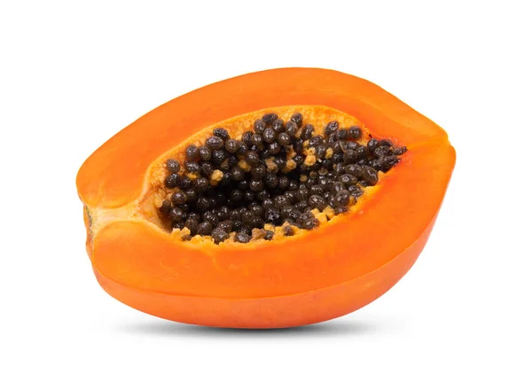 Halbreife Papaya Auf Weißem Hintergrund — Stockfoto