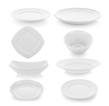 Tabak ve kase beyaz arka planda