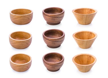 ahşap kase beyaz arka plan üzerinde ayarla