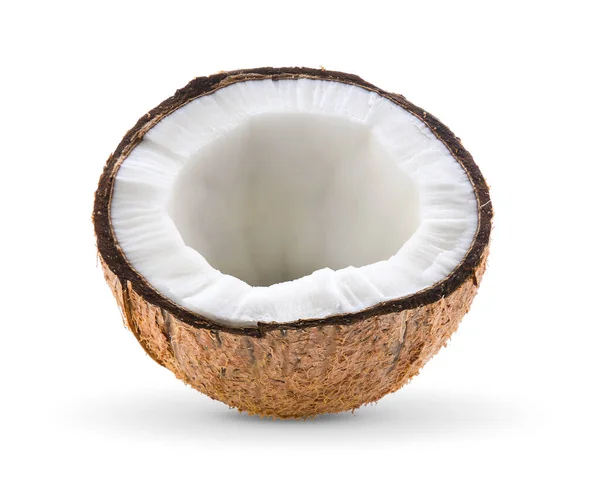 Halve Kokosnoot Geïsoleerd Witte Achtergrond — Stockfoto