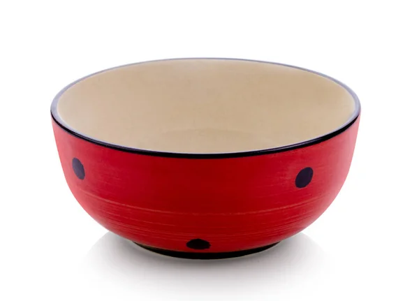Czerwona Ceramiczna Miska Izolowana Białym Tle — Zdjęcie stockowe