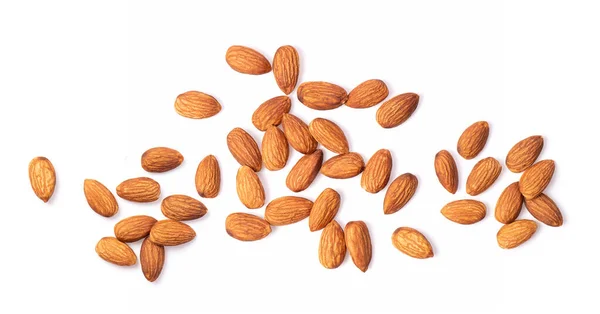 Almond Nuts Isolated White Background Top View — Stock Photo, Image