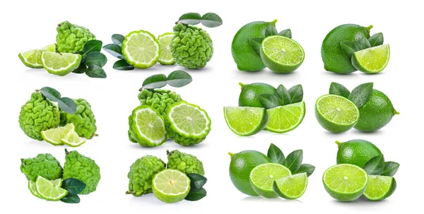 Set Bergamot Lime Fruit Isolated White Background — Stock Photo, Image