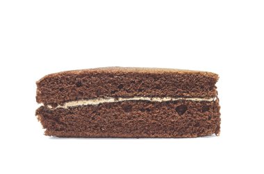 Tatlı, lezzetli çikolatalı pasta. Beyaz arka planda izole edilmiş harika üçgen şekil.