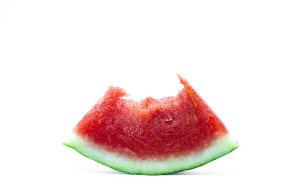 Close Red Watermelon Bite White Background — 스톡 사진
