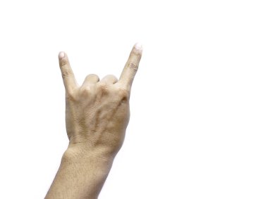 Erkeklerin el sembolü. Beyaz arka planda işaretini seviyorum.