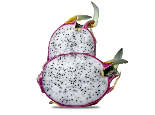 Dragon Frukt Bit Rosa Skiva Isolerad Vit Bakgrund Bit Med — Stockfoto