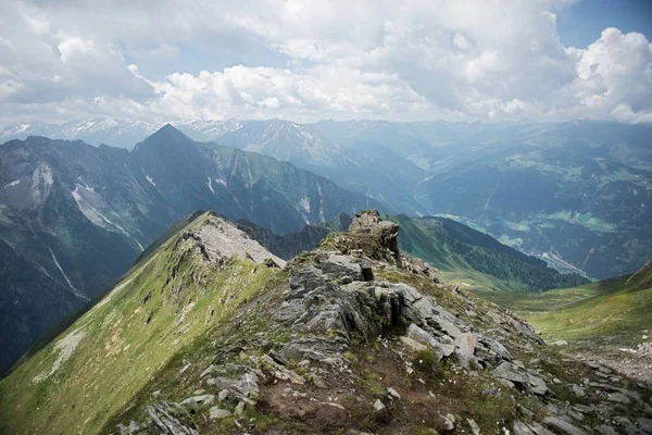 Wunderschöner Panoramablick auf ländliche Almlandschaft mit Kühen, die an einem sonnigen Frühlingstag auf frischen grünen Wiesen unter Berggipfeln grasen, Nationalpark hohe tauern, salzburger Land, Österreich — Stockfoto