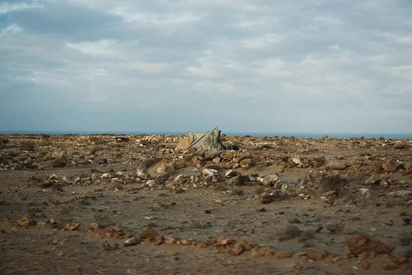 Tenda Acampamento Pescador Costa Oeste Cênica Saara Ocidental Marrocos África — Fotografia de Stock