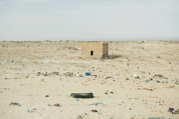 Small improvised house in the Sahara Desert, in Mauritania