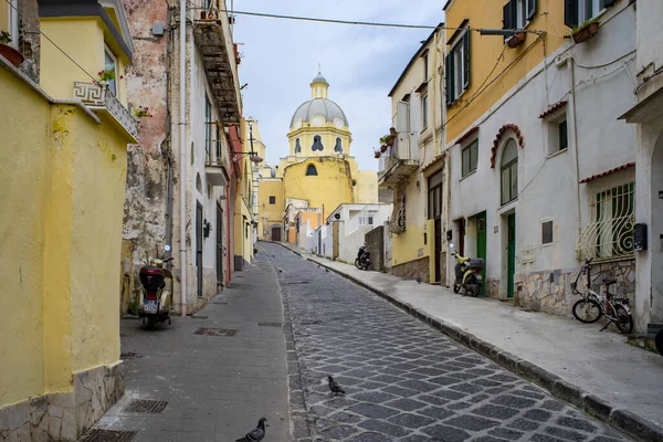 Walking Alleys Procida Church Saint Michel — Stock Photo, Image