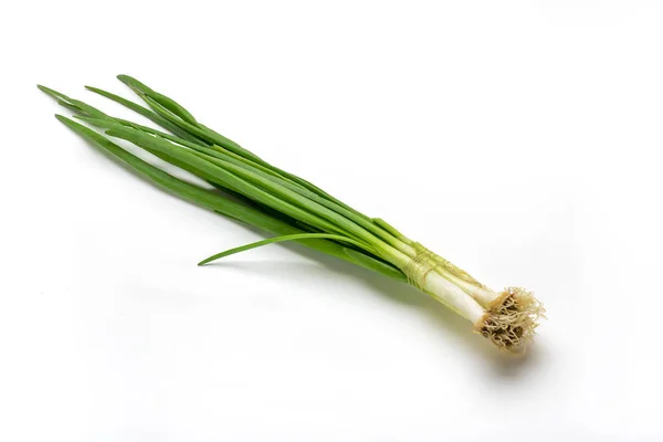 Świeże Zielone Cebule Białym Tle — Zdjęcie stockowe