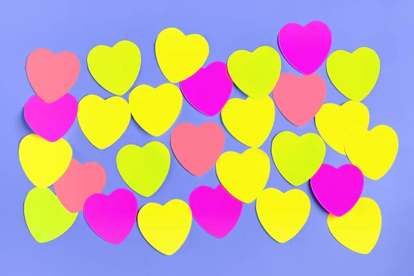 Top View Colorful Heart Stickers Valentines Day Background — 스톡 사진