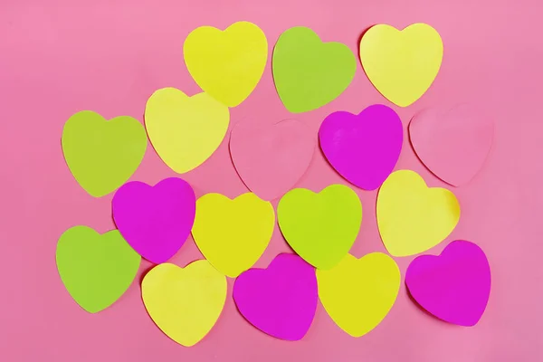 Top View Colorful Heart Stickers Valentines Day Background — 스톡 사진