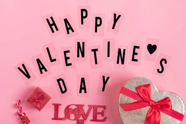 Vista Dall Alto Felice Giorno San Valentino Lettering Sulla Superficie — Foto Stock