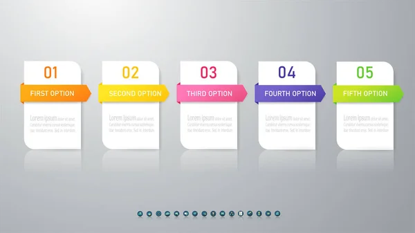 Tasarım İş şablonu 5 seçenekleri veya sunumlar için yer tarihi ile adımlar infografik grafik öğesi, Istatistik infografik için Yaratıcı pazarlama simgeleri kavramı, Vektör Eps10.
