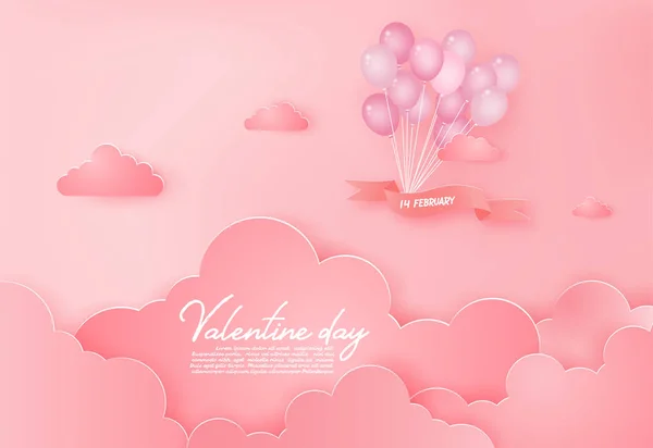 Paper art of heart balloon float on cloud,Origami valentine's day concept,Paper art style.