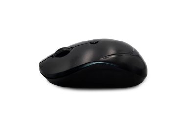 Beyaz arkaplanda kırpma yolu ile siyah kablosuz bilgisayar faresi.