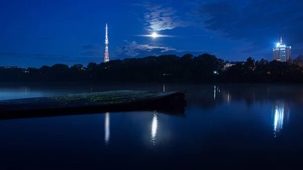 river photo night moon sky reflection