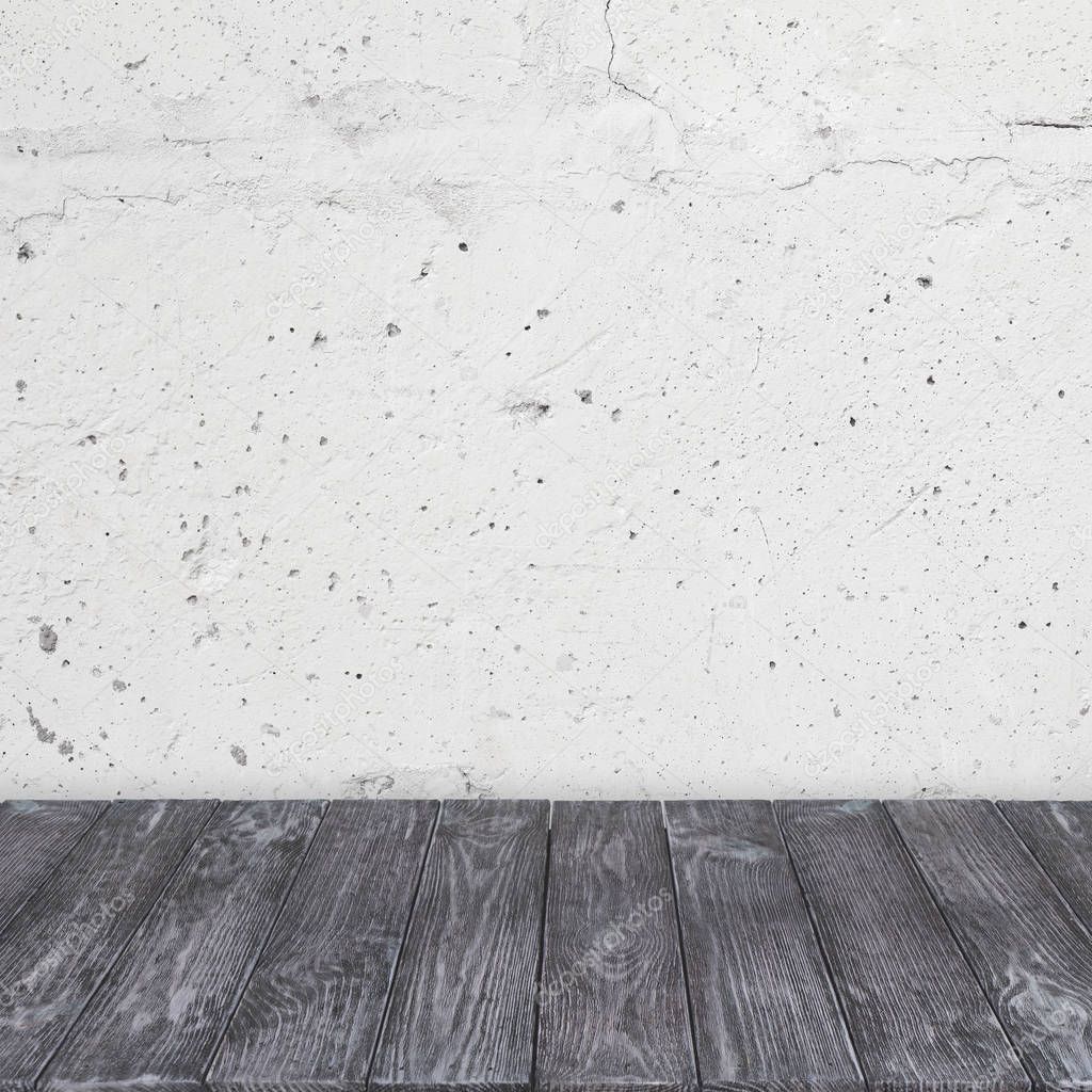 Cement wall and vintage wooden floor